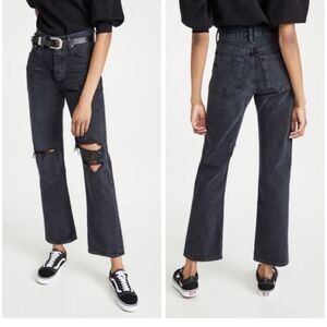 Agolde Lana Mid Rise Straight Leg Jeans Black Distressed- Size 26